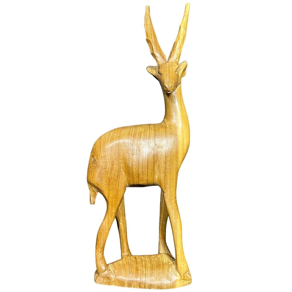 Carved Wooden Antelope Gazelle on Stand-10.5” Very Good Condition!